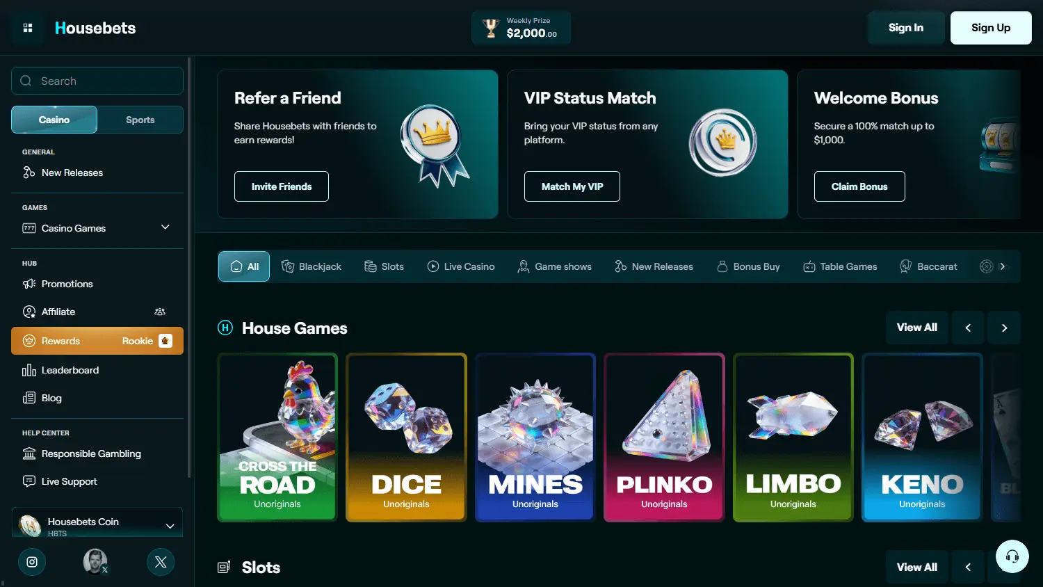 Browse Housebets Games: From Slot Reels to Live Dealer Tables image 1